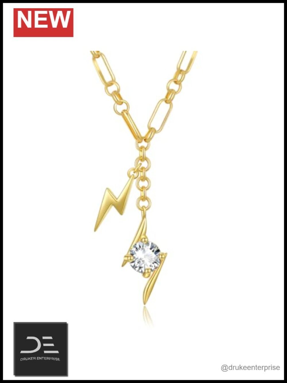14K Gold Lightning Bolt Pendant Necklace Cubic Zirconia Birthstone 18in